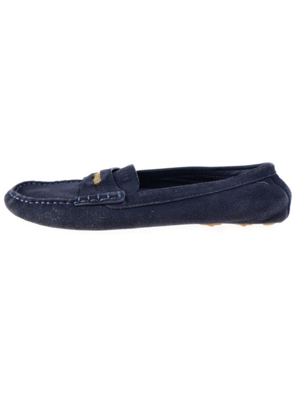 Miu Miu Coin Logo Stamp Suede Driving Shoes Navy